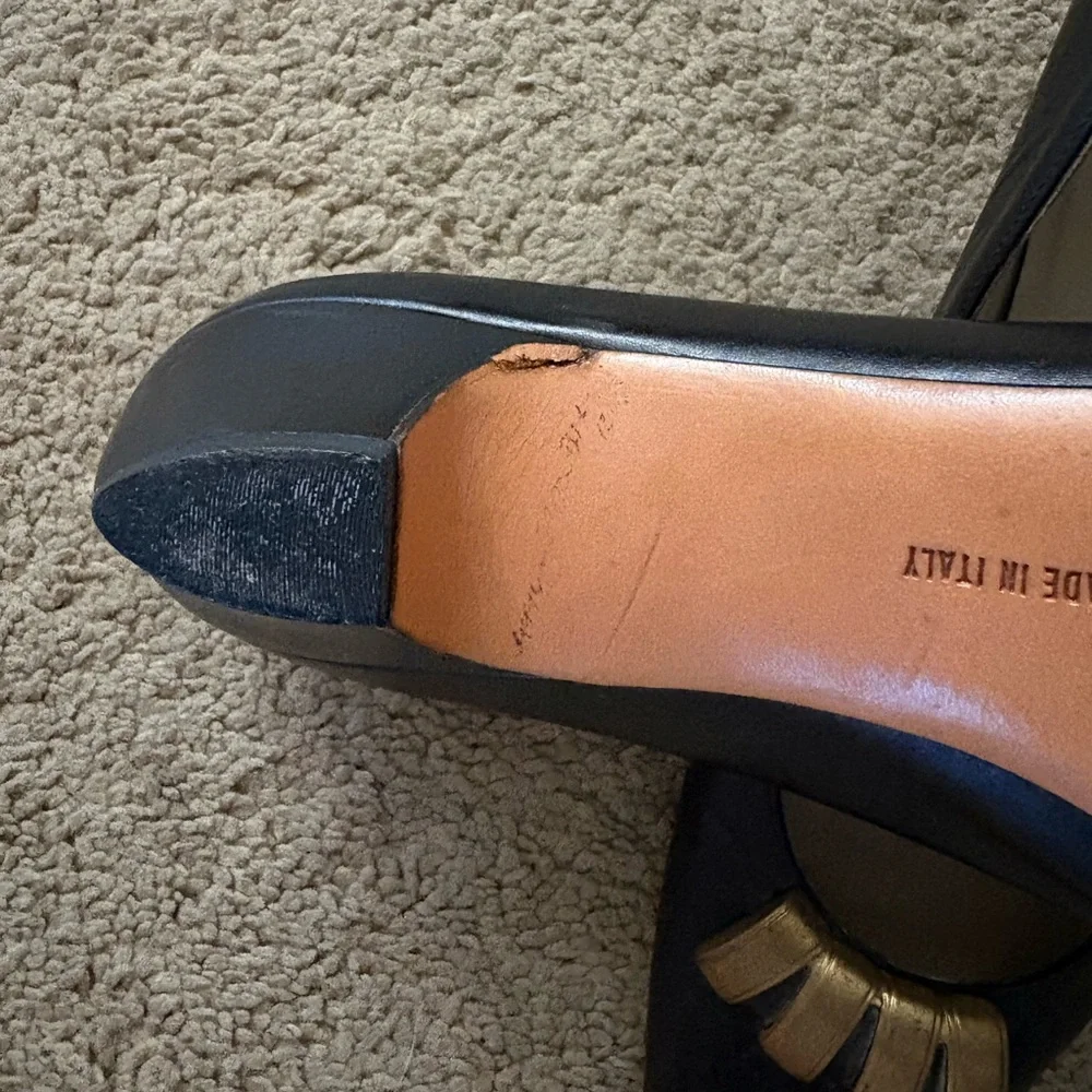 Salvatore Ferragamo Black Leather Low Pumps with Gold Accents size 6.5 AA